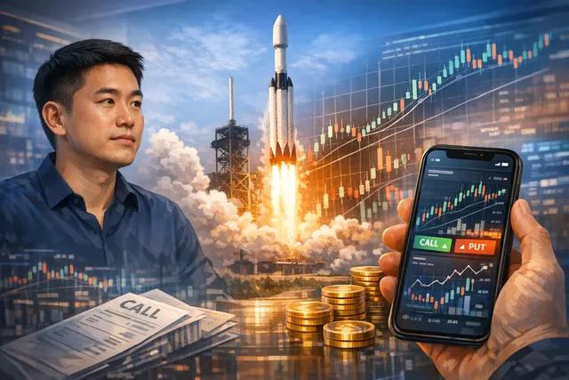 An editorial image representing the record-breaking first day of SpaceX options trading.