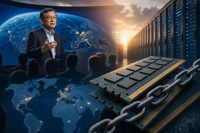 Illustration of AI infrastructure and memory chips amid a supply shortage