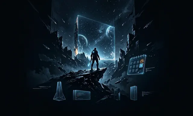 AI-generated editorial illustration inspired by Exodus, a far-future sci-fi action RPG featuring a mech-piloting octopus companion