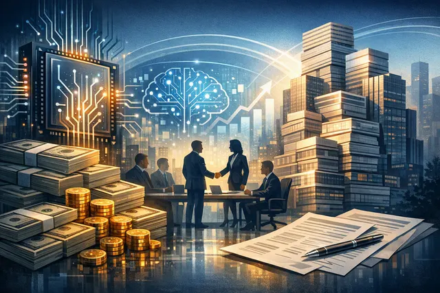 Illustration of AI chips and large-scale infrastructure financing