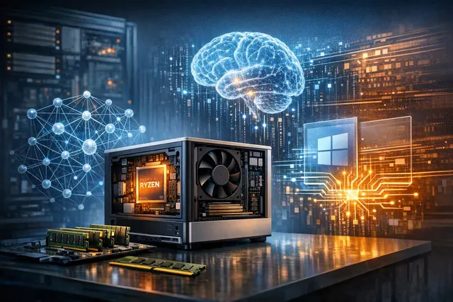 Conceptual compact desktop computer with unified memory powering local AI language models