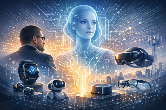 Qualcomm CEO Cristiano Amon presenting a vision for AI agents and smart glasses