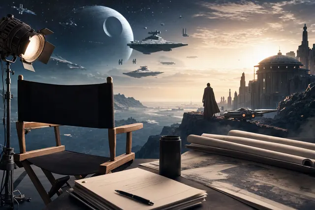 AI-generated editorial illustration for a report on Jon Watts and Simon Kinberg’s proposed Star Wars trilogy