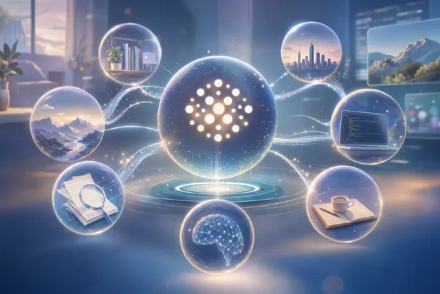 Illustration representing OpenAI Dots as AI agents working across connected apps