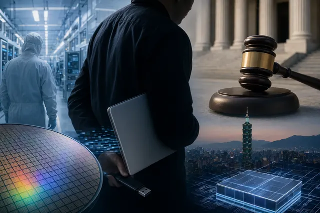 Illustration representing industrial espionage involving semiconductor technology and chip manufacturing secrets