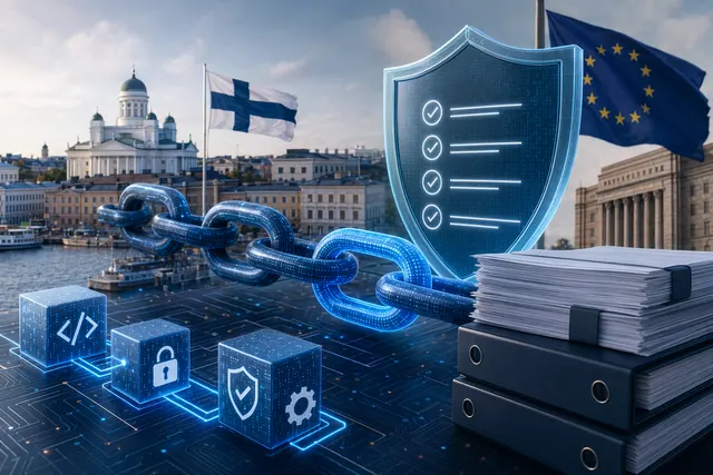 Illustration representing software supply chain cybersecurity and EU Cyber Resilience Act compliance