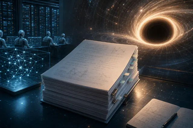 Editorial illustration of a swirling vortex representing the Navier–Stokes finite-time singularity claim