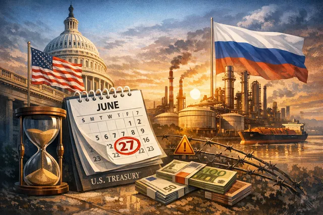 Lukoil and U.S. Treasury seals with a gavel and documents, symbolizing the sanctions and forced asset sale deadline extension.