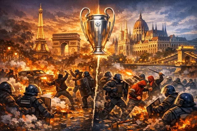 Police and emergency services respond to violent scenes during PSG Champions League victory celebrations in France
