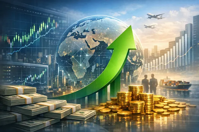 Illustration of stock market charts and oil prices with US and Iran flags, representing the June 2026 ceasefire deal and record equity inflows