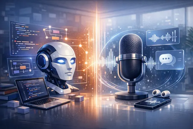 Abstract editorial illustration representing Meta’s Muse Spark coding model and Muse Voice Transcribe real-time speech AI