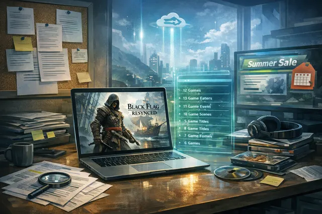 GeForce NOW cloud gaming interface showing Assassin's Creed Black Flag Resynced and July 2026 game lineup