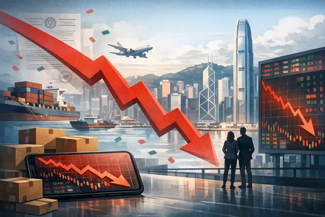 AI-generated editorial illustration of Shein facing a falling stock chart during its Hong Kong IPO