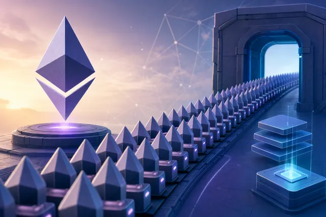 Illustration of Ethereum validators lining up in an exit queue, symbolizing staking withdrawal delays.