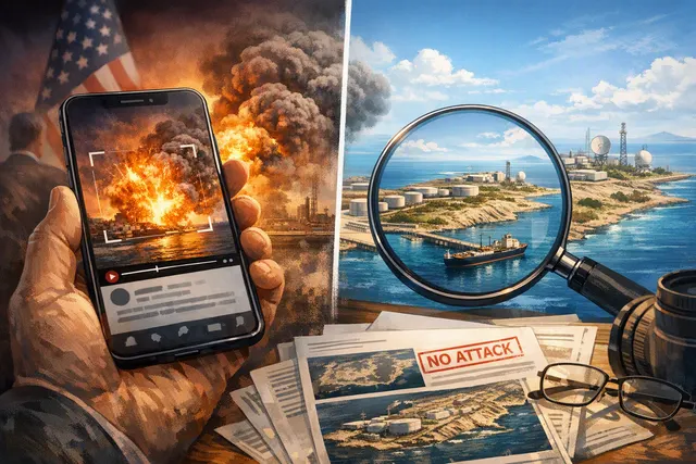 AI-generated depiction of explosions striking Iran’s Kharg Island oil infrastructure