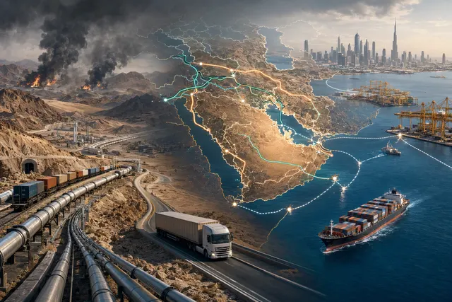 Illustration representing Gulf energy shipping routes and pipelines that could bypass the Strait of Hormuz