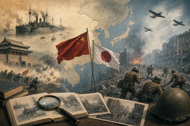 Editorial illustration representing the First and Second Sino-Japanese Wars