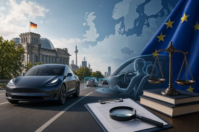 Illustration representing Tesla’s driver-assistance rebrand in Europe