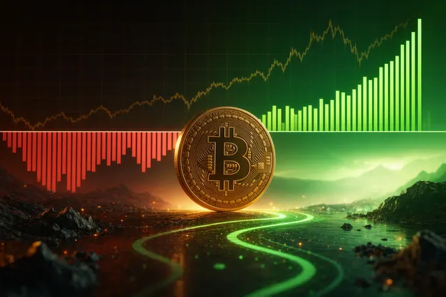 Bitcoin market cycle chart turning green with ETF inflow and volatility signals