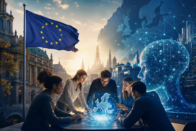 Illustration representing Europe’s effort to build sovereign AI computing and data infrastructure