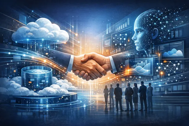 Salesforce and Databricks expanded partnership concept illustration showing data connectivity and AI governance.