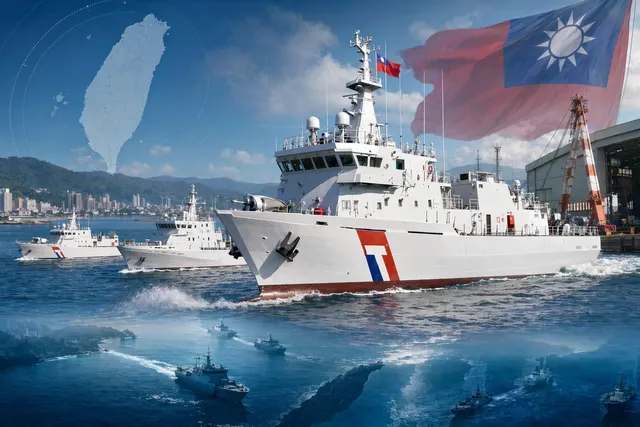 Illustration of Taiwan’s Anping-class coast guard patrol vessel Donggang (CG-615), a fast catamaran patrol ship derived from the Tuo Chiang-class corvette