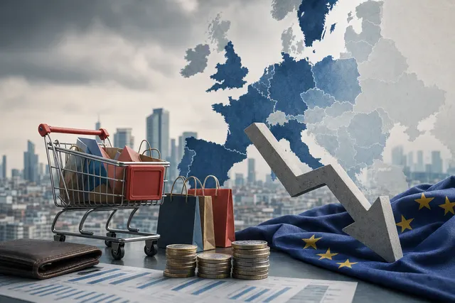 Editorial illustration representing eurozone retail sales and consumer spending