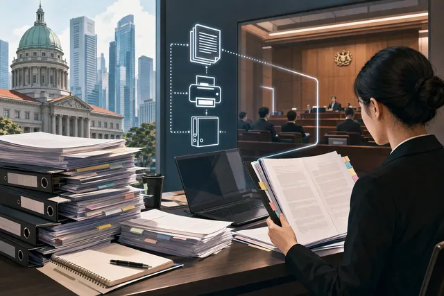 AI-generated illustration about printing costs and electronic filing in Singapore courts