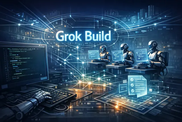 xAI Grok Build CLI agent interface rendering with parallel subagent architecture and plan mode visualization for professional software engineering