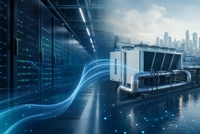 Illustration of cooling infrastructure for a high-density AI data center