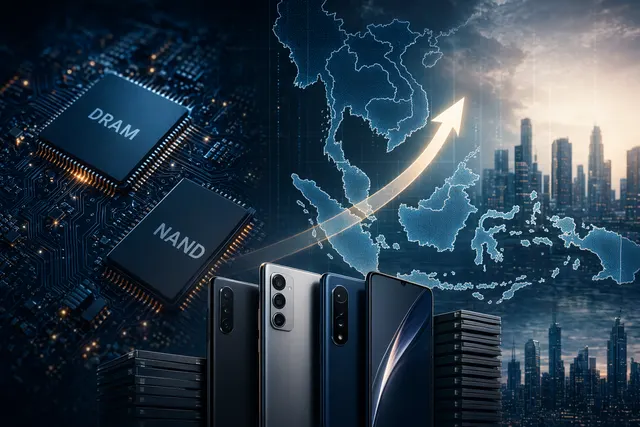 Illustration of rising smartphone prices linked to AI-driven memory chip demand affecting Southeast Asia market