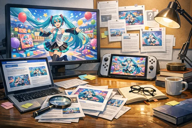 Anime-style promotional graphic for Hatsune Miku NENDROID☆STARRY PARTY featuring chibi Nendoroid-style characters against a starry background