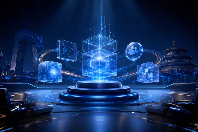Illustration of AI agents coordinating tasks across enterprise software and business workflows