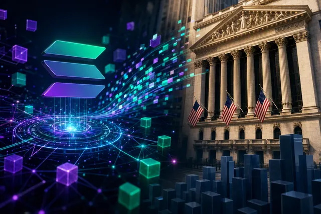 Illustration accompanying a comparison of Solana DEX and NYSE weekly trade counts