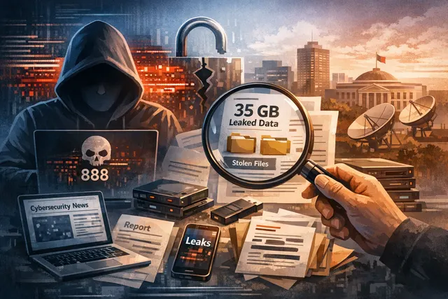 Conceptual image representing a cybersecurity breach and data leak, with digital code and security icons