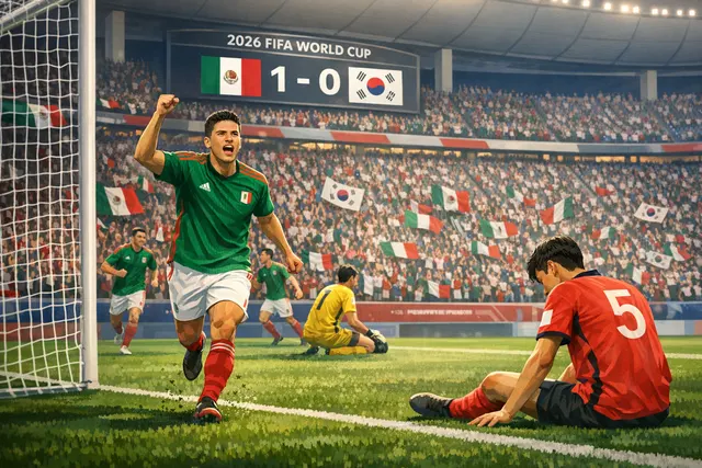 Mexico players celebrate their 1-0 victory over South Korea in the 2026 FIFA World Cup Group A match at Estadio Akron in Guadalajara