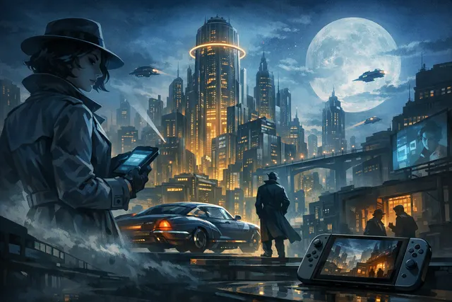 AI-generated illustration of a blue-flame-powered retrofuturist city representing Nocturne for Cyl-Hestia
