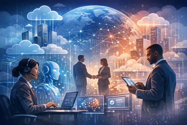 KPMG and Microsoft AI partnership illustration showing interconnected digital agents and enterprise professionals