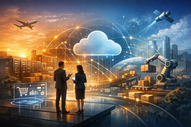 Abstract hexagonal network illustration representing AI, data flows, and cloud connectivity, symbolizing the WPP Enterprise Solutions and AWS Strategic Collaboration Agreement for