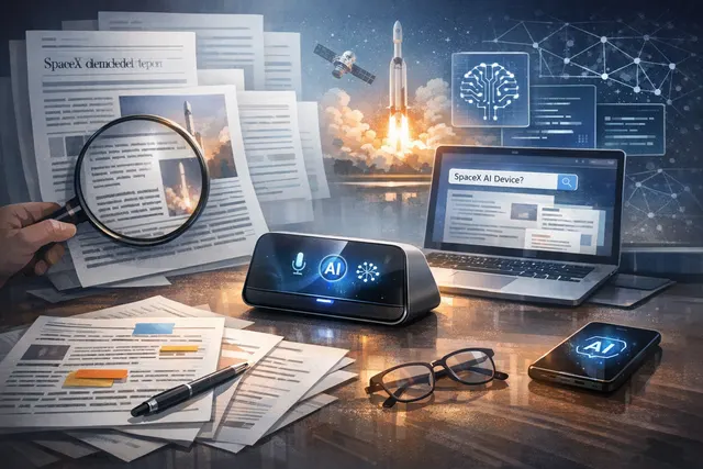AI-generated editorial image of a sleek futuristic handset-like device representing the rumored SpaceX AI prototype