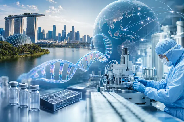 AI-generated editorial illustration accompanying coverage of Singapore’s vaccine preparedness plans