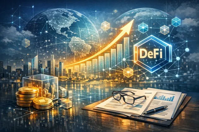 Abstract visualization of DeFi growth and tokenized assets projected to reach $2.7 trillion by 2030