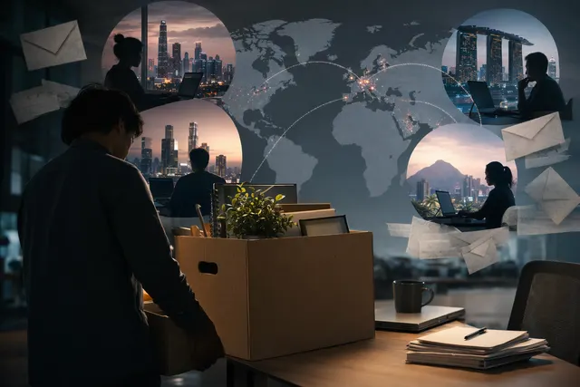 Illustration representing Amazon layoffs and global office locations during the 2026 restructuring rumors