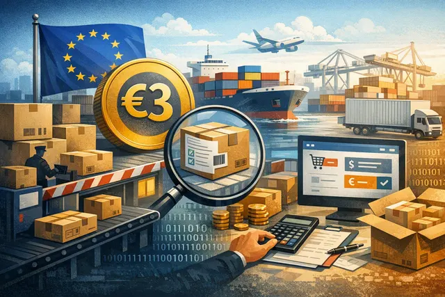 How has the EU’s €3 customs duty on low value e commerce parcels, introduced on July 1, 2026 to replace the exemption for shipments under €1