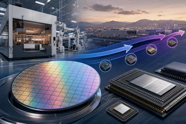 Illustration of an advanced semiconductor wafer and chip-manufacturing facility