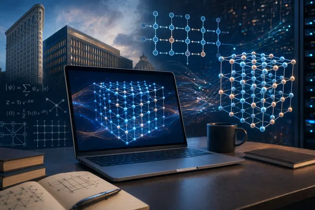 Concept illustration of tensor‑network simulation challenging a quantum supremacy claim