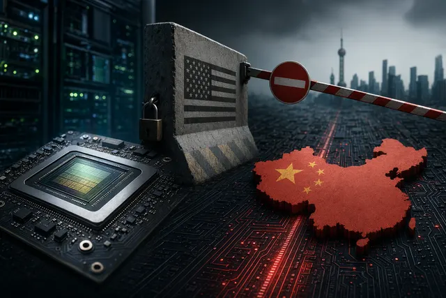 英伟达GPU、出口管制和中国AI芯片市场变化的概念图