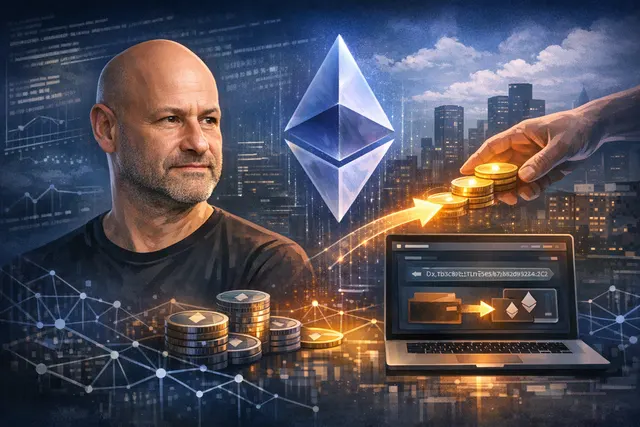 Abstract visualization of Ethereum blockchain transaction data showing a $122 million ETH transfer by Joseph Lubin, with network nodes and value flow indicators