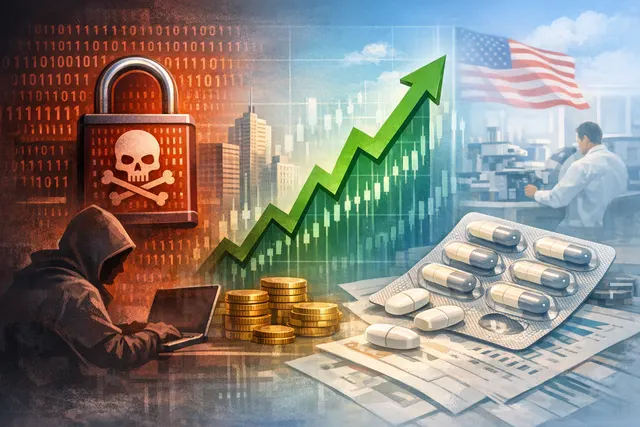 Novo Nordisk stock chart and oral Wegovy pill visual representing strong launch outweighing ransomware crisis