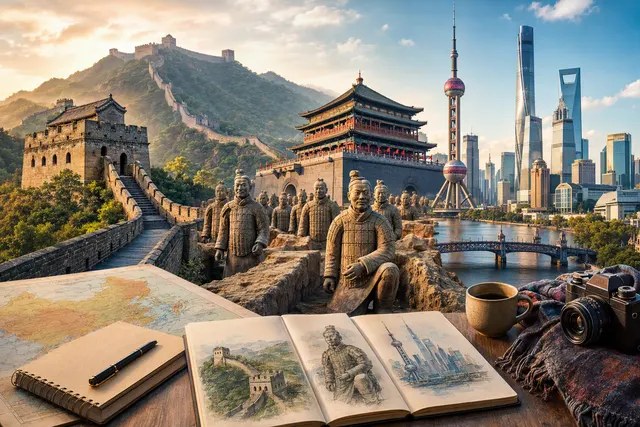 Editorial illustration for a first-time trip to China